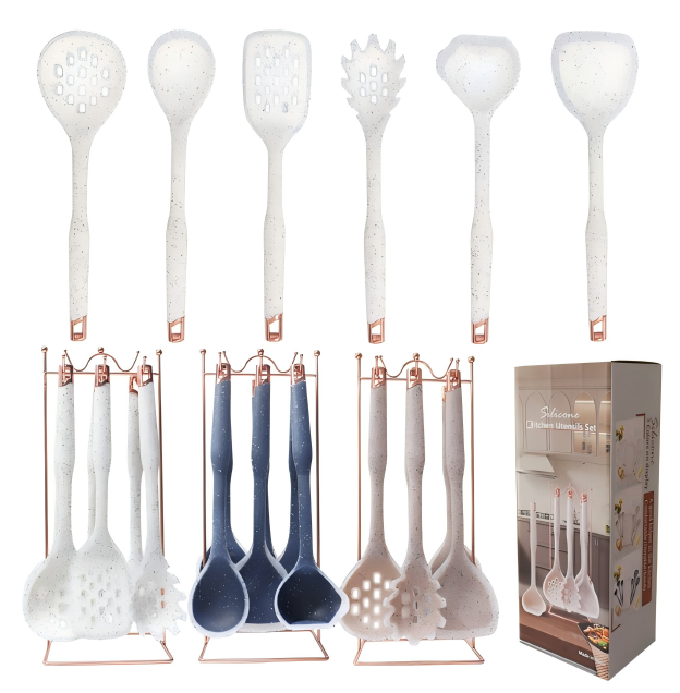 7-Piece Silicone Kitchen Utensil Set with Holder โ Heat Resistant, Non-Stick Cooking Tools