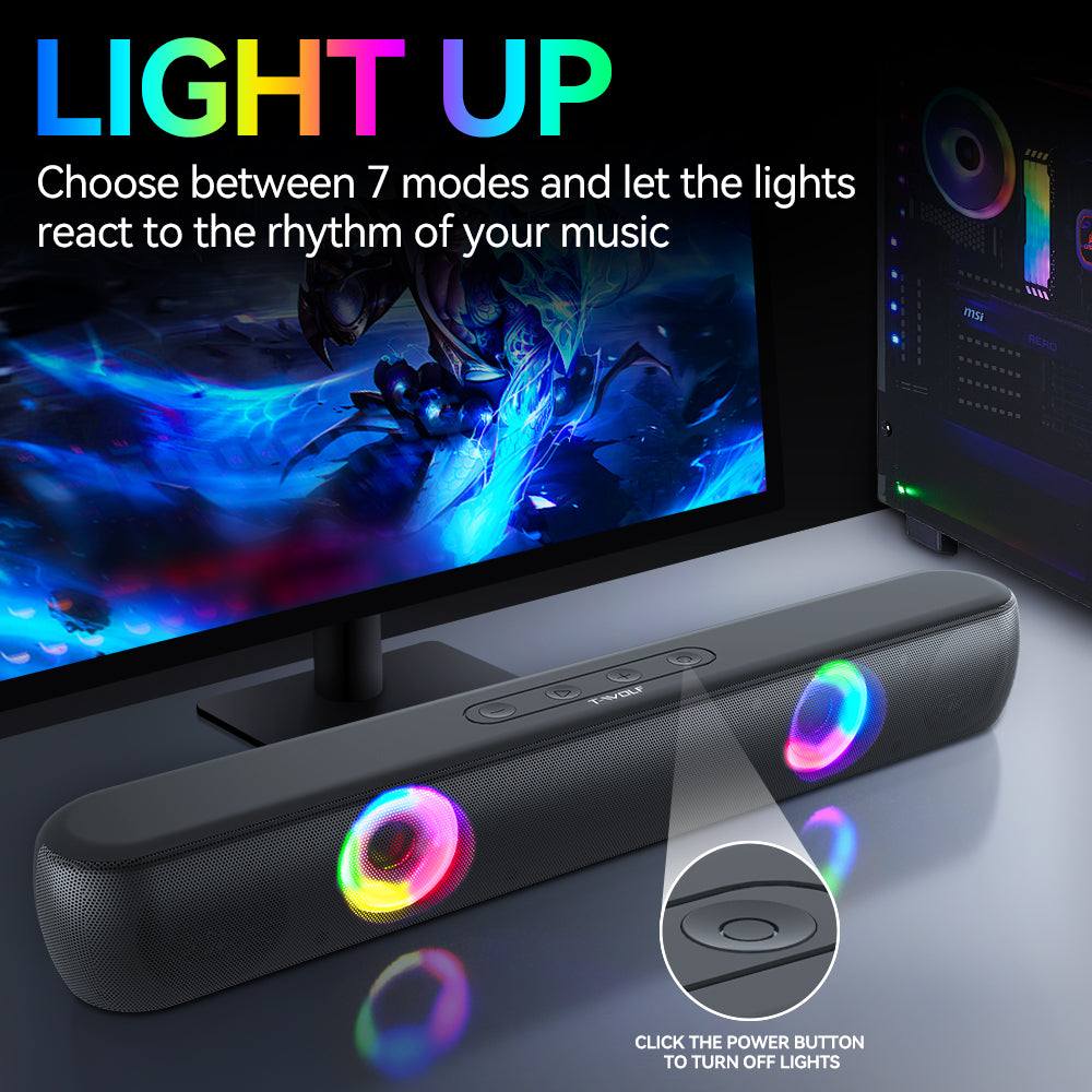 BT320 RGB Bluetooth Speaker – Dual 5W Stereo, TWS, Wireless Soundbar with Colorful Lights