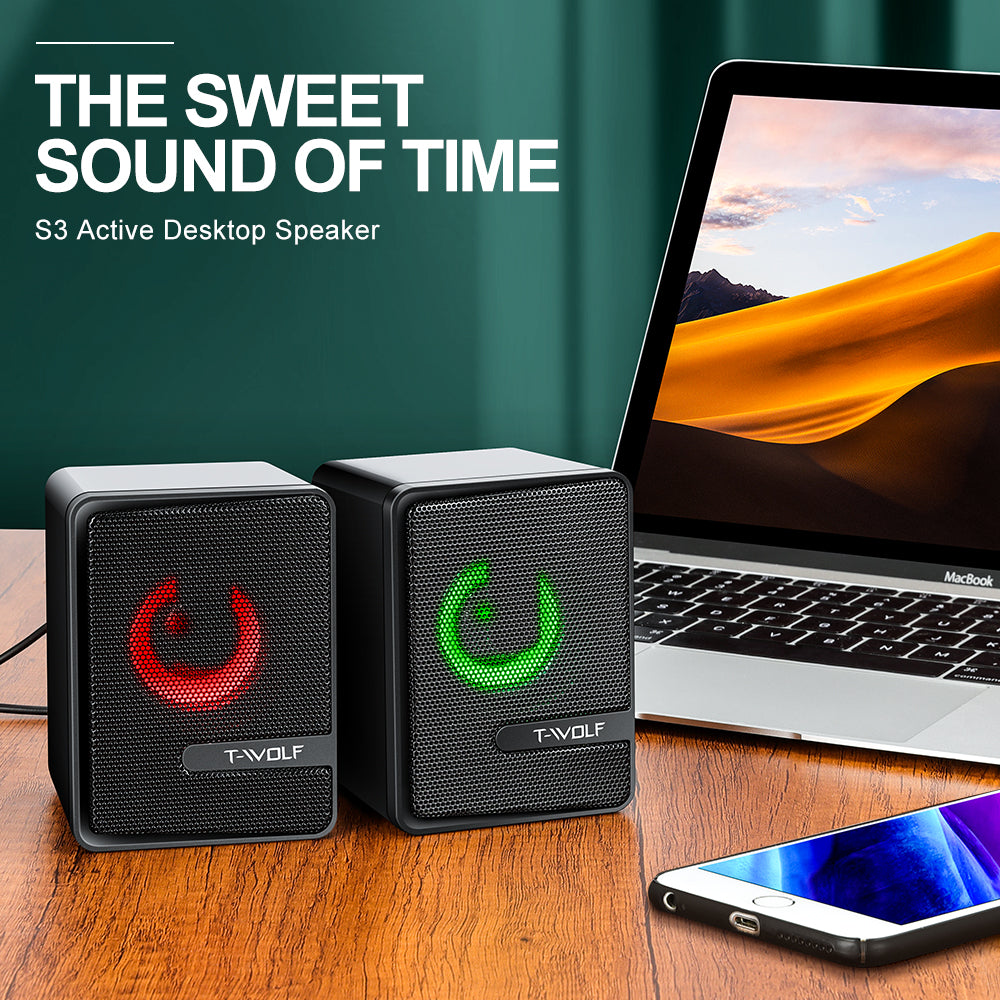 S3 RGB Wired Computer Speakers – Dual 3W Drivers, Compact Desktop PC Speakers with Breathing Lights