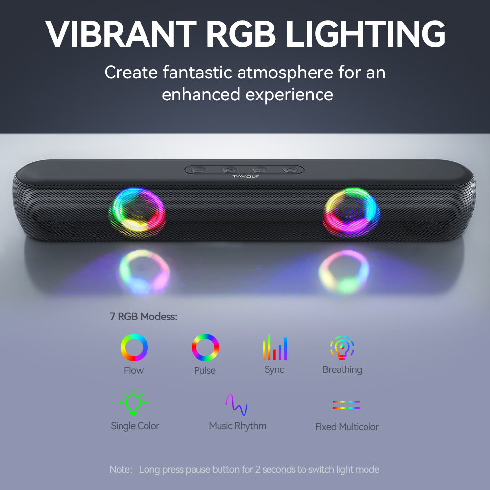 BT320 RGB Bluetooth Speaker – Dual 5W Stereo, TWS, Wireless Soundbar with Colorful Lights