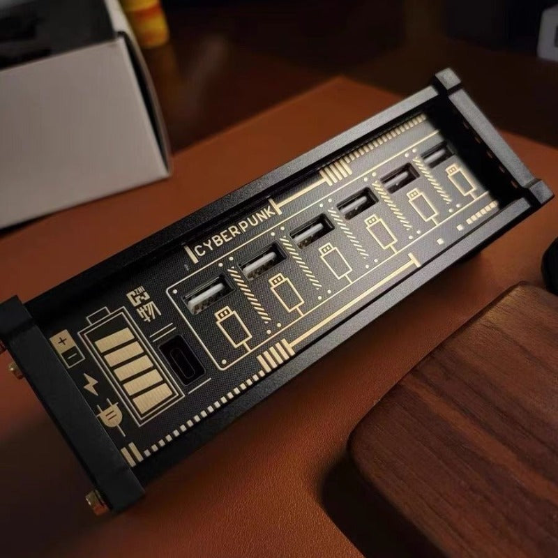 Retro Cyberpunk USB Power Hub – 8-Port 35W Desktop Power Supply for Gaming & LED Accessories