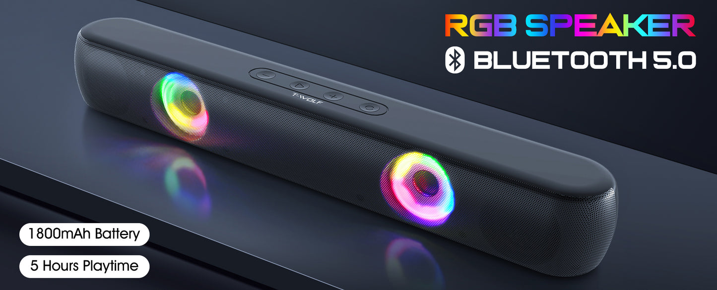 BT320 RGB Bluetooth Speaker – Dual 5W Stereo, TWS, Wireless Soundbar with Colorful Lights