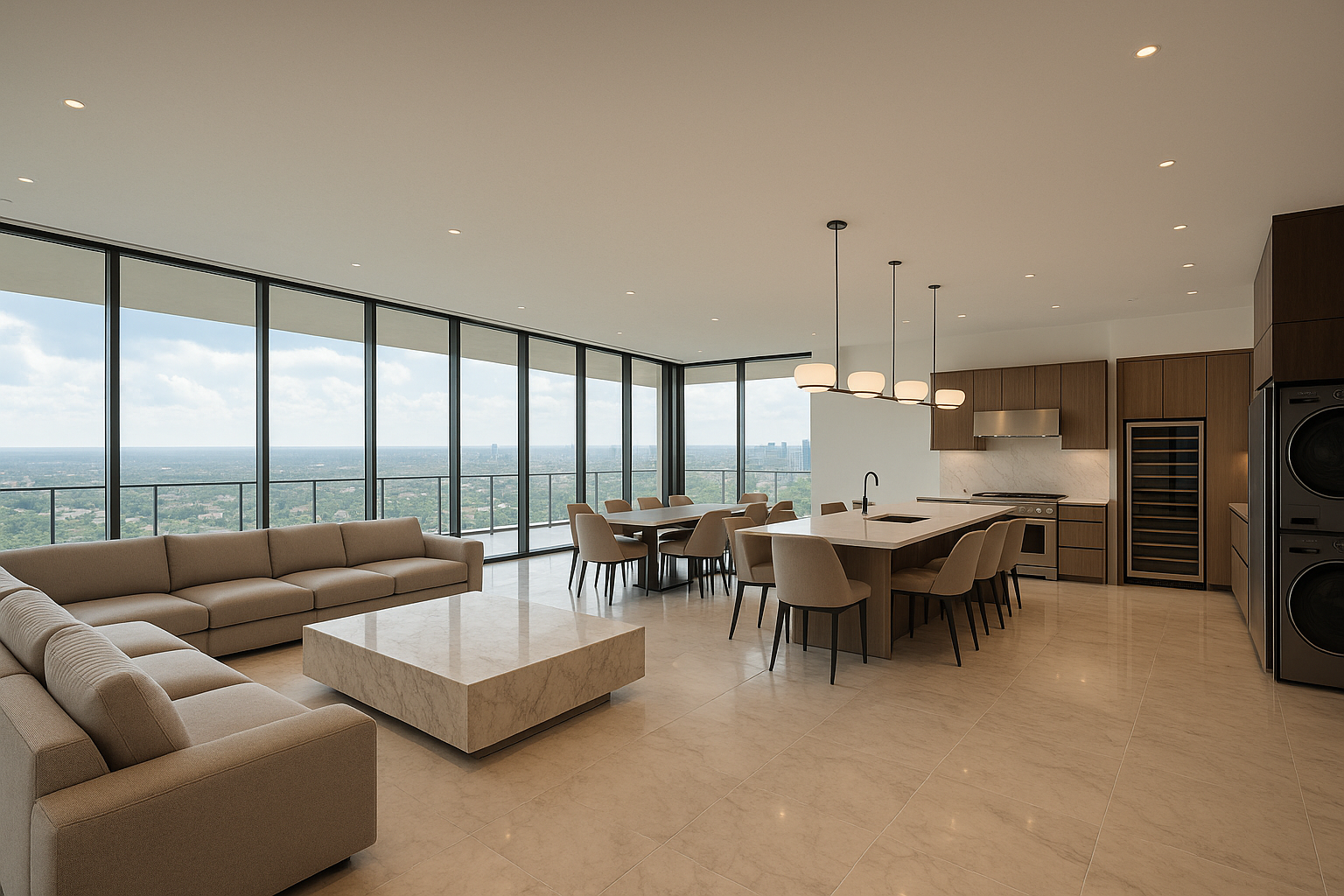 这个场景太小气了，我需要的是大平层，落地窗