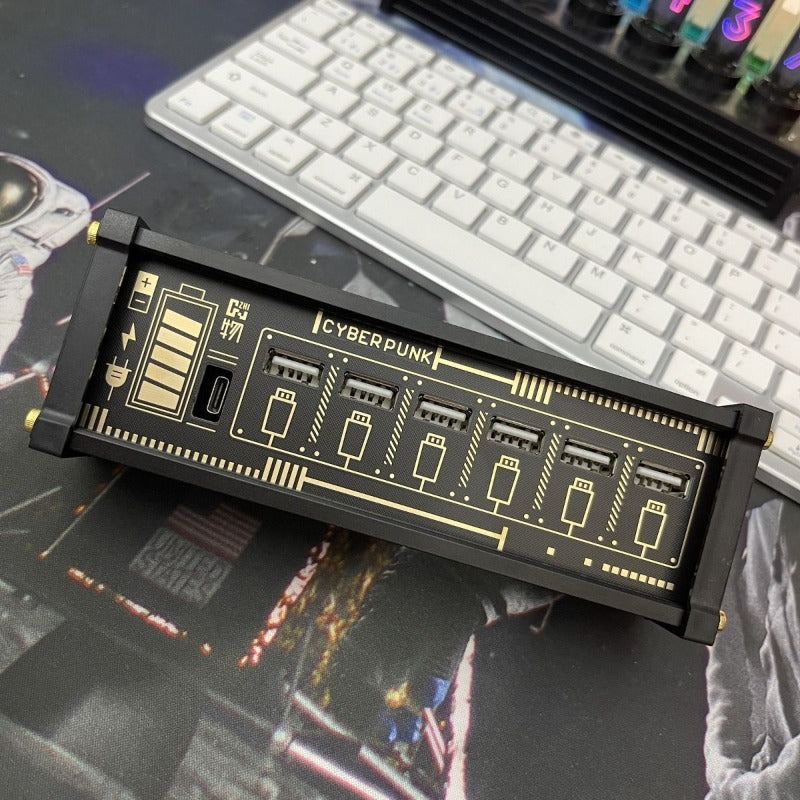 Retro Cyberpunk USB Power Hub – 8-Port 35W Desktop Power Supply for Gaming & LED Accessories