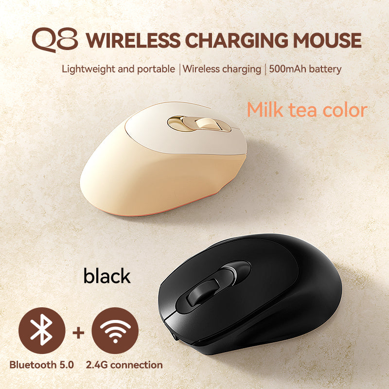 🖱️Q8 Wireless Silent Mouse – Silent, Rechargeable, Dual-Mode (Bluetooth + USB)