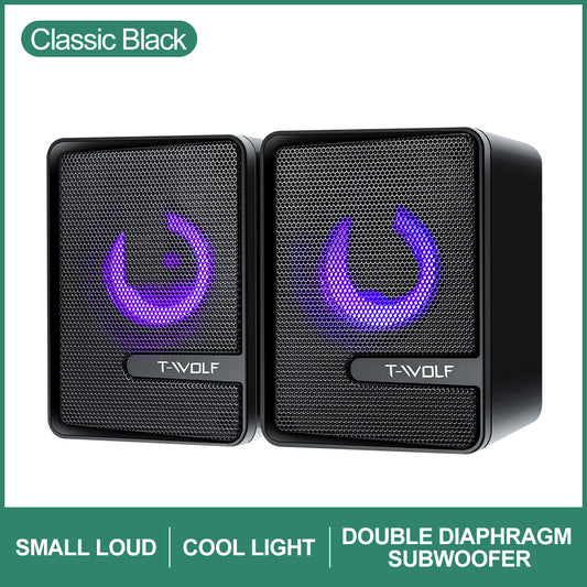 S3 RGB Wired Computer Speakers – Dual 3W Drivers, Compact Desktop PC Speakers with Breathing Lights